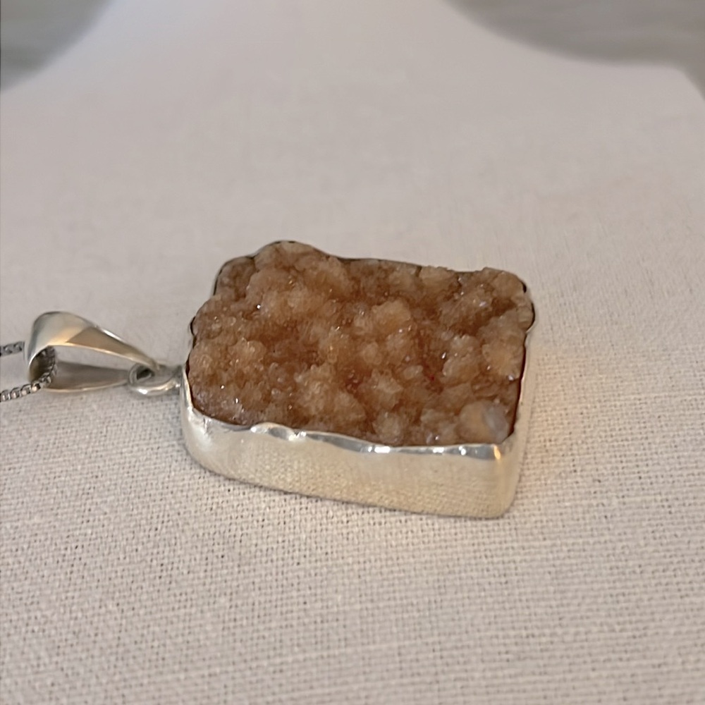 Citrine Druzy and Sterling Silver Pendant - Picture 4 of 11